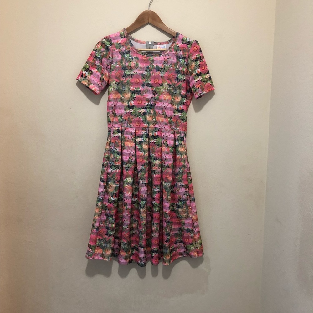 LulaRoe Amelia Midi Dress Pink Floral Sz Small